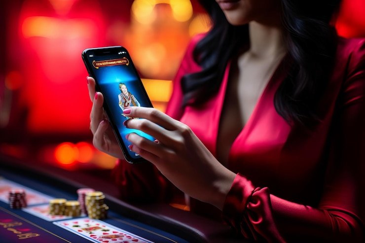 Dealer live casino melayani permainan roulette dengan tampilan interaktif di layar